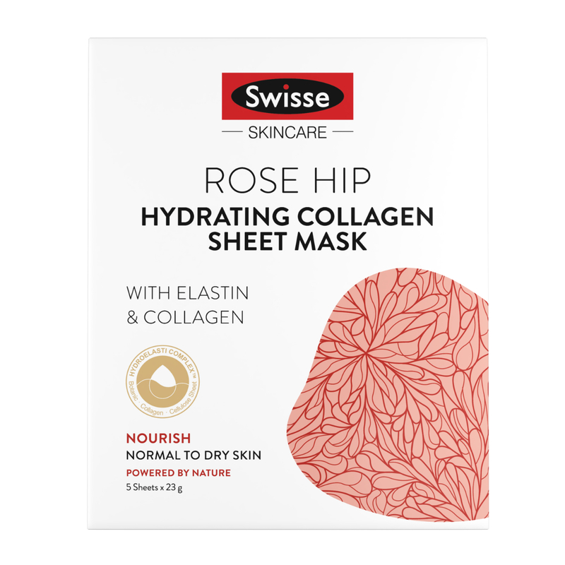 Swisse Skincare Rose Hip Hydrating Collagen Sheet Mask 5pcs