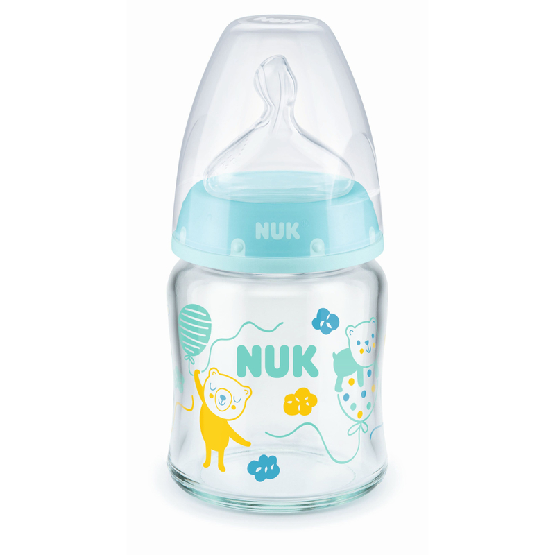 NUK PCH 寬口玻璃奶瓶/矽膠奶咀1號中孔 (顏色隨機)  120毫升