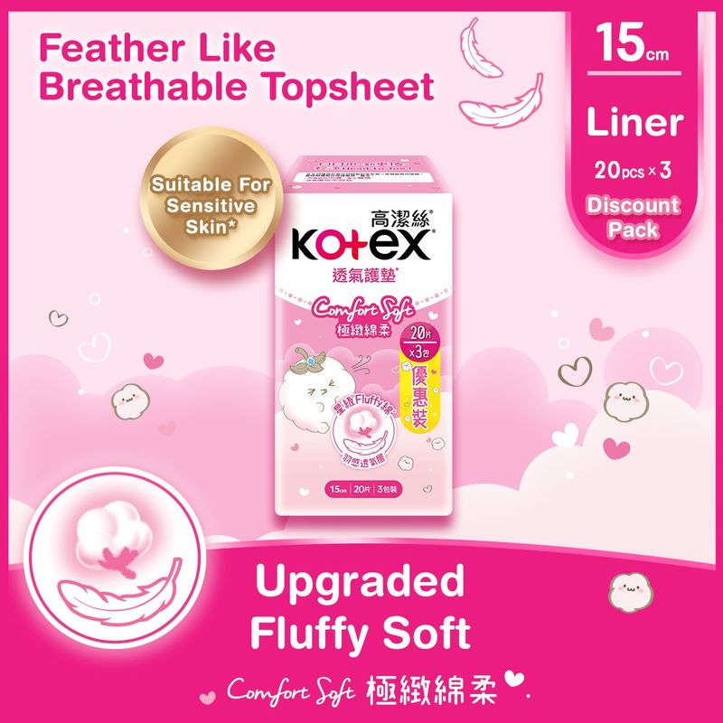 Kotex Comfort Soft Liners Long 20pcs x 3 Packs