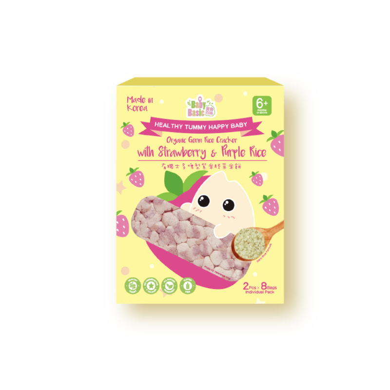 Baby Basic Organic Germ Rice Cracker with Strawberry & Purple Rice 2pcs x 8 bags