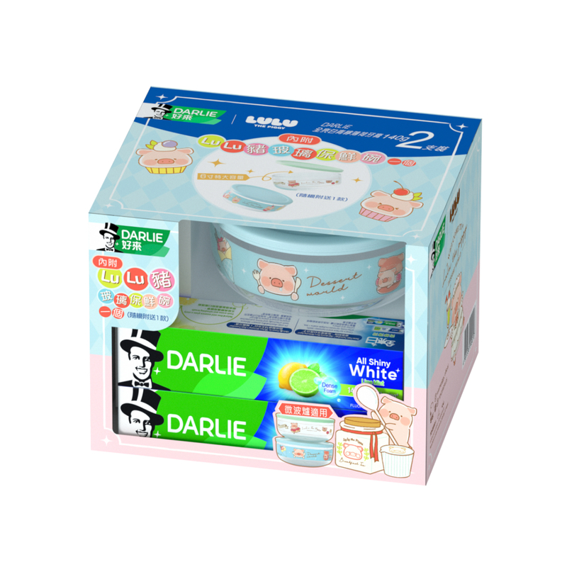 DARLIE All Shiny White Lime Mint Toothpaste 140g x 2pcs + LuLu Glass Container 1pc (Random Delivery)