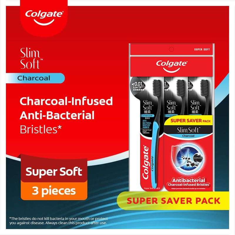 Colgate Slimsoft Charcoal Toothbrush (Ultra Soft), 3pcs
