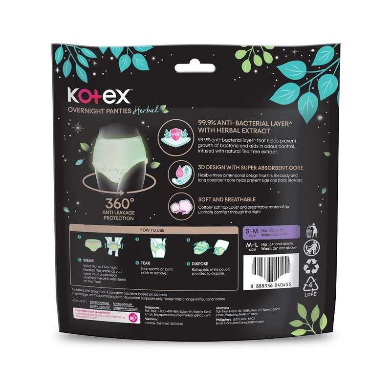 Kotex Herbal Overnight Panties (S/M)