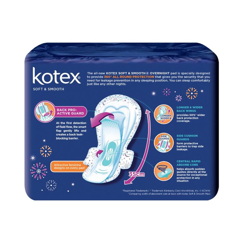 Kotex Soft & Smooth Overnight 35cm, 16pcs