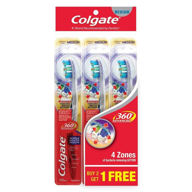 Colgate 360 Advanced Medium Toothbrush Value Pack